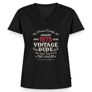 Août 1975 Cadeau d’anniversaire vintage - T-shirt encolure en V Premium bio Femme - noir - Devant - AI Model Female 172 light (172cm)