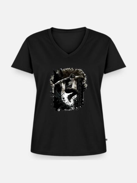Parkourläufer im Sprung - Frauen Premium Bio T-Shirt mit V-Ausschnitt - Schwarz