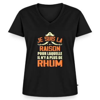 Cadeau Humour Pirates Rhum - T-shirt encolure en V Premium bio Femme - noir - Devant - AI Model Female 172 light (172cm)