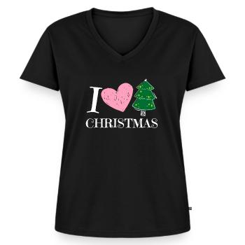 I Love Christmas - Xmas X-Mas Geschenkidee Herz - Frauen Premium Bio T-Shirt mit V-Ausschnitt - Schwarz - Vorne - AI Model Female 172 light (172cm)
