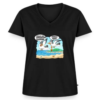 Wollen Wir Touristen Vollscheissen - Coole Idee - Frauen Premium Bio T-Shirt mit V-Ausschnitt - Schwarz - Vorne - AI Model Female 172 light (172cm)