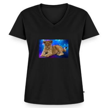 Lion Polygone - T-shirt encolure en V Premium bio Femme - noir - Devant - AI Model Female 172 light (172cm)