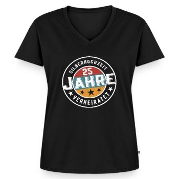 Silberhochzeit 25 Jahre Verheiratet Hochzeit - Frauen Premium Bio T-Shirt mit V-Ausschnitt - Schwarz - Vorne - AI Model Female 172 light (172cm)