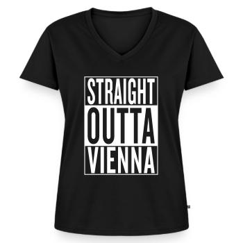straight outta Vienna - Frauen Premium Bio T-Shirt mit V-Ausschnitt - Schwarz - Vorne - AI Model Female 172 light (172cm)