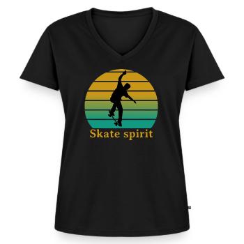 Skate spirit - T-shirt encolure en V Premium bio Femme - noir - Devant - AI Model Female 172 light (172cm)