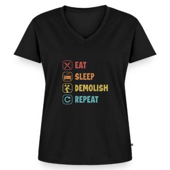 Manger Dormir Démolir Répéter Maison d’amélioration de l’habitat - T-shirt encolure en V Premium bio Femme - noir - Devant - AI Model Female 172 light (172cm)