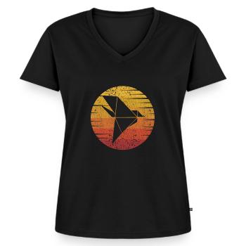 Retro Eule Papierkranich Falten Meister Origami - Frauen Premium Bio T-Shirt mit V-Ausschnitt - Schwarz - Vorne - AI Model Female 172 light (172cm)