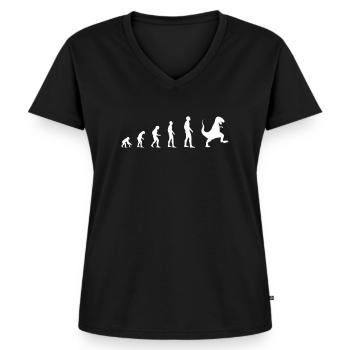 Dinosaure Pilonnage T-Rex Mignon - Evolution - T-shirt encolure en V Premium bio Femme - noir - Devant - AI Model Female 172 light (172cm)