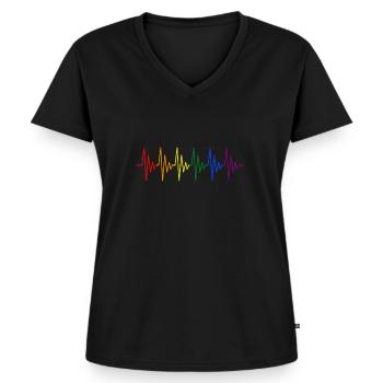 Regenbogen Herzschlag - Frauen Premium Bio T-Shirt mit V-Ausschnitt - Schwarz - Vorne - AI Model Female 172 light (172cm)