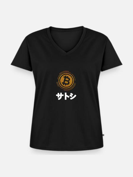 サトシ Bitcoin Crypto Währung - Frauen Premium Bio T-Shirt mit V-Ausschnitt - Schwarz