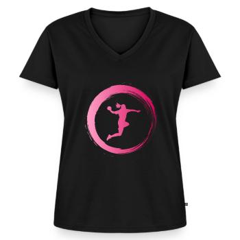 Sporty Hobby Leidenschaft Handball - Frauen Premium Bio T-Shirt mit V-Ausschnitt - Schwarz - Vorne - AI Model Female 172 light (172cm)