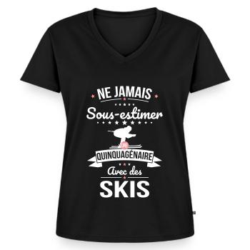 Sous-estimer une quinquagénaire avec des skis - T-shirt encolure en V Premium bio Femme - noir - Devant - AI Model Female 172 light (172cm)