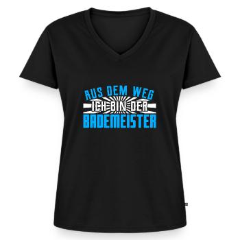 Spruch Bademeister - Frauen Premium Bio T-Shirt mit V-Ausschnitt - Schwarz - Vorne - AI Model Female 172 light (172cm)