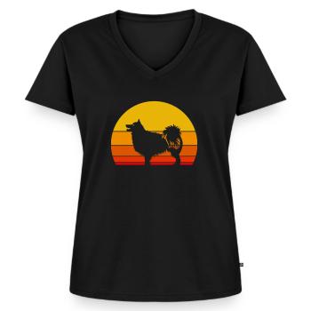 Islandhund - Frauen Premium Bio T-Shirt mit V-Ausschnitt - Schwarz - Vorne - AI Model Female 172 light (172cm)