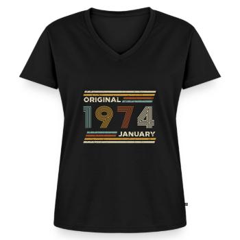 50e anniversaire janvier 1974 Vintage Original rétro - T-shirt encolure en V Premium bio Femme - noir - Devant - AI Model Female 172 light (172cm)