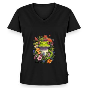 Ästhetischer Frosch Frösche für einen Frosch - Frauen Premium Bio T-Shirt mit V-Ausschnitt - Schwarz - Vorne - AI Model Female 172 light (172cm)