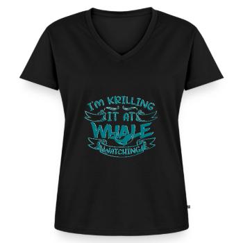 Citation de baleine pour le rorqual bleu et le béluga - T-shirt encolure en V Premium bio Femme - noir - Devant - AI Model Female 172 light (172cm)