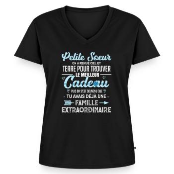 Meilleur cadeau petite soeur citation coeur flèche - T-shirt encolure en V Premium bio Femme - noir - Devant - AI Model Female 172 light (172cm)