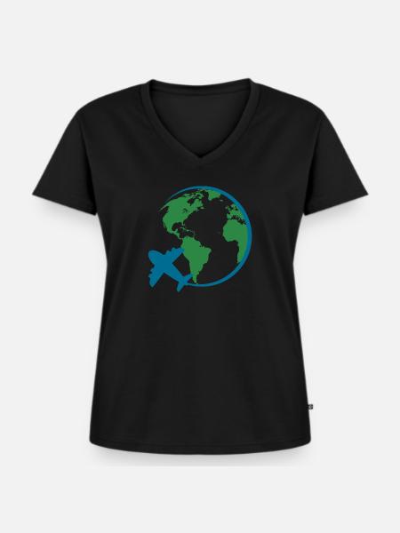Weltreise - Frauen Premium Bio T-Shirt mit V-Ausschnitt - Schwarz