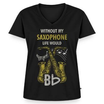 Saxophone saxophone musicien cadeau de musique - T-shirt encolure en V Premium bio Femme - noir - Devant - AI Model Female 172 light (172cm)