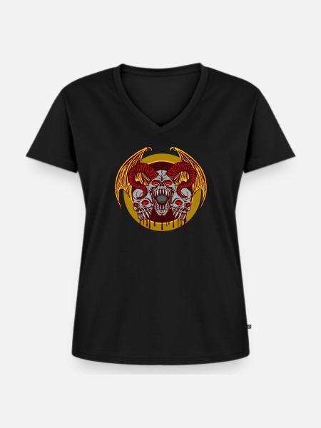 Drachen Dämon - Frauen Premium Bio T-Shirt mit V-Ausschnitt - Schwarz