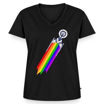 Star Trek Discovery Gay Pride Flug - Frauen Premium Bio T-Shirt mit V-Ausschnitt - Schwarz - Vorne - AI Model Female 172 light (172cm)
