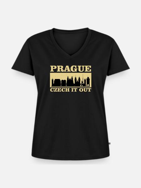 Prag - Frauen Premium Bio T-Shirt mit V-Ausschnitt - Schwarz