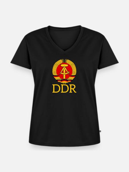 DDR - Frauen Premium Bio T-Shirt mit V-Ausschnitt - Schwarz