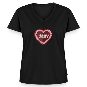Ich liebe Kirmes Rummel Jahrmarkt Lebkuchenherz - Frauen Premium Bio T-Shirt mit V-Ausschnitt - Schwarz - Vorne - AI Model Female 172 light (172cm)