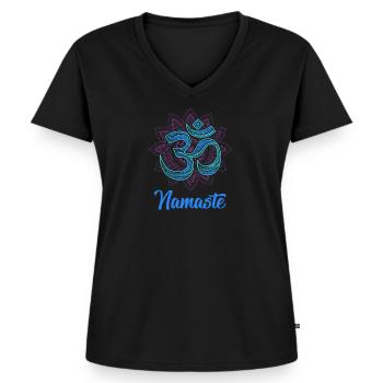 namaste - Frauen Premium Bio T-Shirt mit V-Ausschnitt - Schwarz - Vorne - AI Model Female 172 light (172cm)
