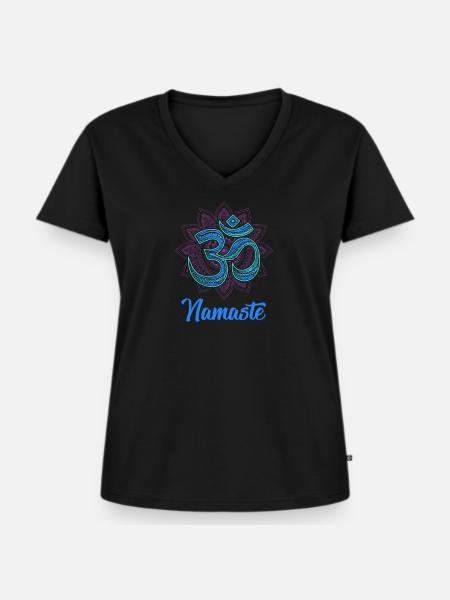 namaste - Frauen Premium Bio T-Shirt mit V-Ausschnitt - Schwarz