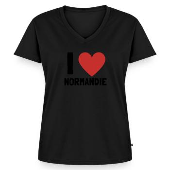 Normand: I Love Normandie J t'aime Normandie - T-shirt encolure en V Premium bio Femme - noir - Devant - AI Model Female 172 light (172cm)