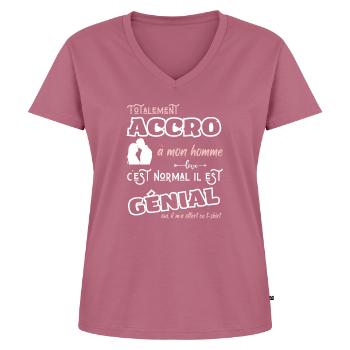 Cadeau femme saint valentin personnalisé humour - T-shirt encolure en V Premium bio Femme - mauve - Devant - AI Model Female 172 dark (172cm)