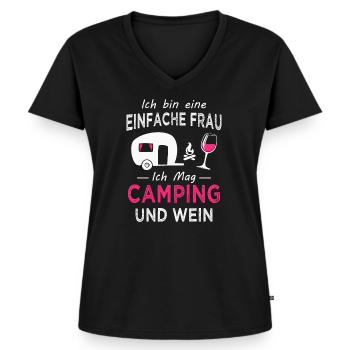 Einfache Frau Camping und Wein Wohnwagen Camping - Frauen Premium Bio T-Shirt mit V-Ausschnitt - Schwarz - Vorne - AI Model Female 172 light (172cm)
