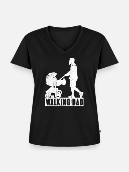 Papa-Silhouette mit Kinderwagen gehen - Frauen Premium Bio T-Shirt mit V-Ausschnitt - Schwarz