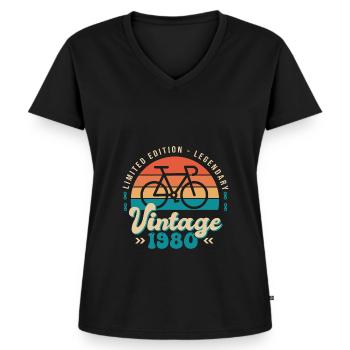 1980 Anniversaire velo cycliste Né en 1980 - T-shirt encolure en V Premium bio Femme - noir - Devant - AI Model Female 172 light (172cm)