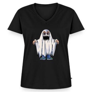 Costume de fantôme pour enfants - T-shirt encolure en V Premium bio Femme - noir - Devant - AI Model Female 172 light (172cm)