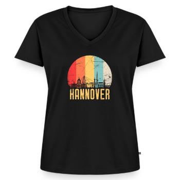 Hannover Skyline Silhouette 80er Retro Vintage - Frauen Premium Bio T-Shirt mit V-Ausschnitt - Schwarz - Vorne - AI Model Female 172 light (172cm)