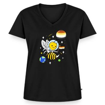 Wespe Astronaut Gay Bear Pride - Frauen Premium Bio T-Shirt mit V-Ausschnitt - Schwarz - Vorne - AI Model Female 172 light (172cm)