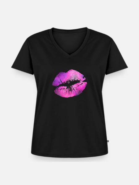 Lippen - Frauen Premium Bio T-Shirt mit V-Ausschnitt - Schwarz