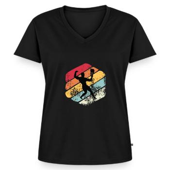 Kettlebell Workout Retro Fitness Gym - Frauen Premium Bio T-Shirt mit V-Ausschnitt - Schwarz - Vorne - AI Model Female 172 light (172cm)