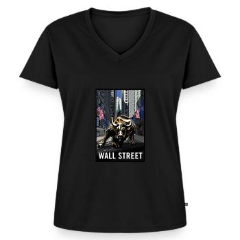 NY Stock Exchange Bull - Women's Premium Organic V-neck T-shirt - black - Front - AI Model Female 172 light (172cm)