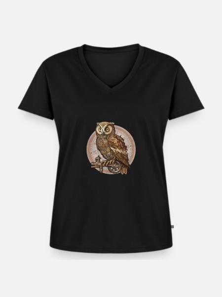 Steampunk Eule Comic style - Frauen Premium Bio T-Shirt mit V-Ausschnitt - Schwarz