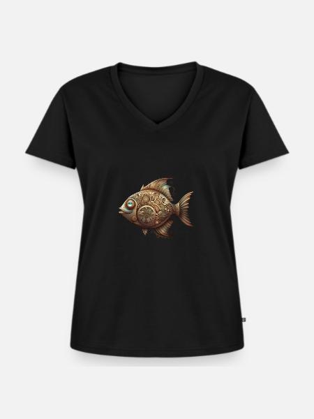 Gothik Fisch Steampunk - Frauen Premium Bio T-Shirt mit V-Ausschnitt - Schwarz