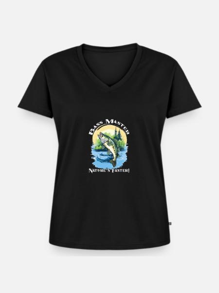 Barsch fischen fisch angeln - Frauen Premium Bio T-Shirt mit V-Ausschnitt - Schwarz