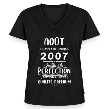 18. Geburtstag - August 2007 Perfektion - Frauen Premium Bio T-Shirt mit V-Ausschnitt - Schwarz - Vorne - AI Model Female 172 light (172cm)