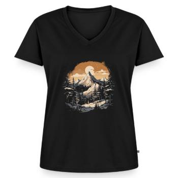 Forêt, Nature, Paysage, Chapeaux - T-shirt encolure en V Premium bio Femme - noir - Devant - AI Model Female 172 light (172cm)