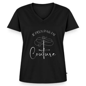 Je peux pas j'ai couture - T-shirt encolure en V Premium bio Femme - noir - Devant - AI Model Female 172 light (172cm)