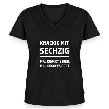 60. Geburtstag Lustige Sprüche 60 Jahre - Frauen Premium Bio T-Shirt mit V-Ausschnitt - Schwarz - Vorne - AI Model Female 172 light (172cm)
