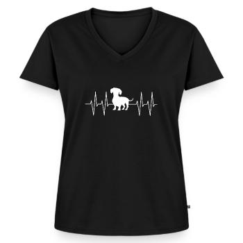 Dackel Dachshund mit Herzlinie mein Dackel - Frauen Premium Bio T-Shirt mit V-Ausschnitt - Schwarz - Vorne - AI Model Female 172 light (172cm)